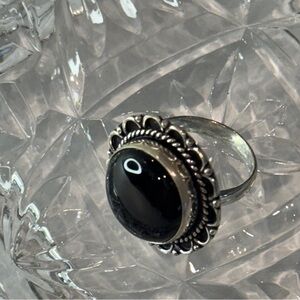 🆕  “Noir Elegance” Black Onyx Ring – Sterling Silver Size 8 🆕